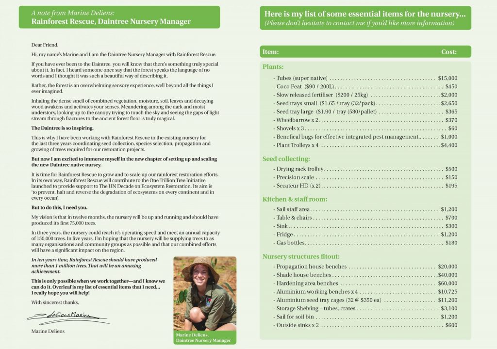 List of items for new Rainforest Rescue nursery